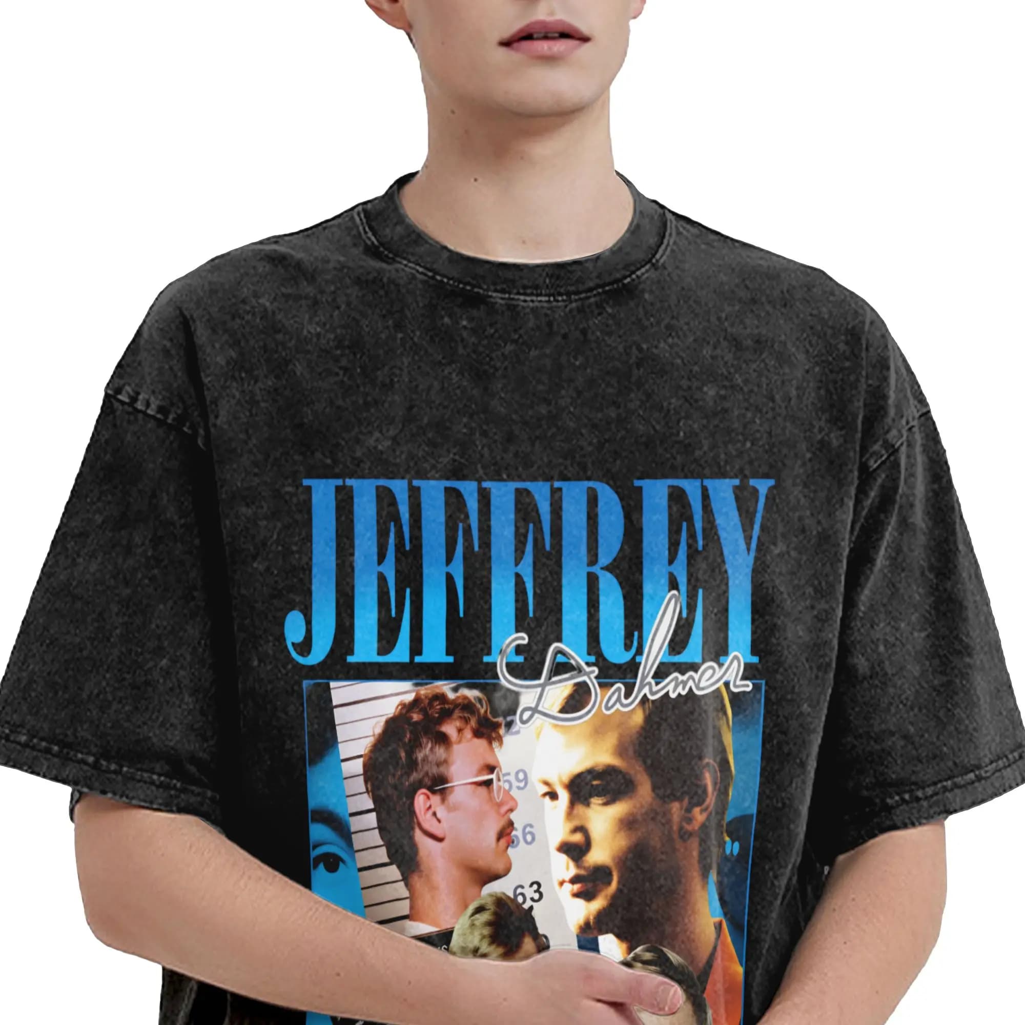 Novelty Eat Local Jeffrey Dahmer T-shirt da uomo con colletto tondo, 100% cotone, maglietta lavata, maglietta a maniche corte, top per adulti