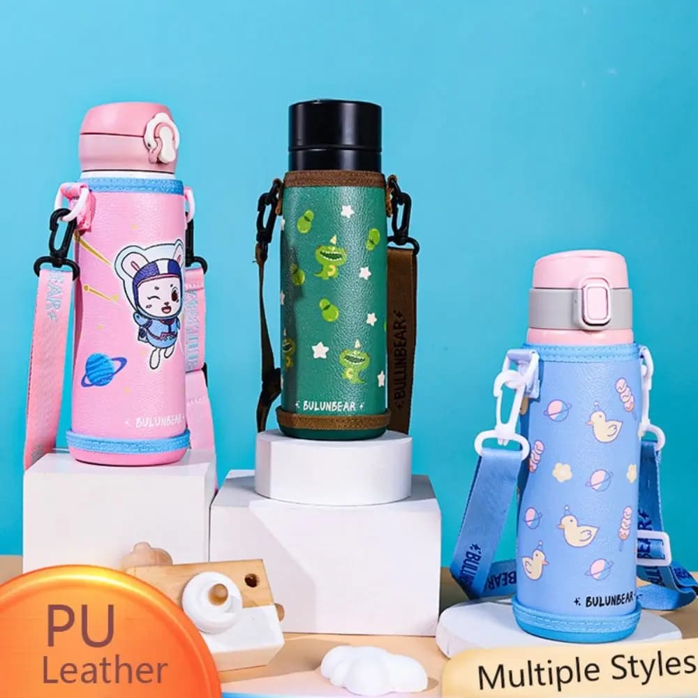 Universal Outdoor Water Bottle Cover Bag Pouch With Strap PU Leather Water Pouch Holder Shoulder Strap Bottle Carrier Bag