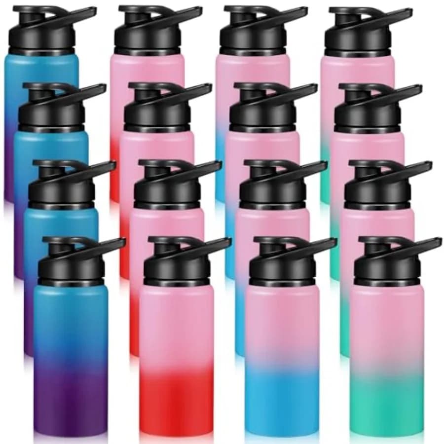Set di 16 Bottiglie d'Acqua in Alluminio con Coperchio a Scatto, Riutilizzabili, Leggere, Antigoccia, per Palestra ed Escursionismo