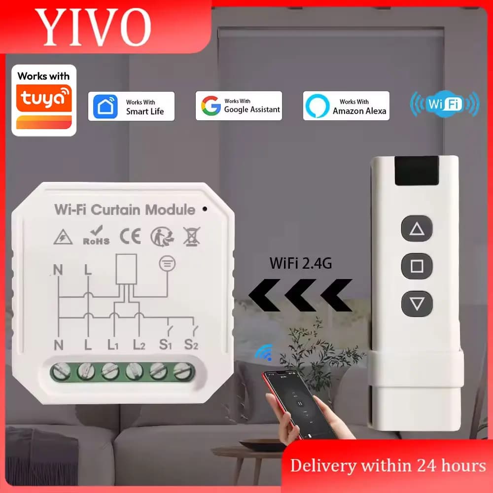 Controller Wi-Fi Smart per Tapparelle e Tende, Controllo Remoto Vocale tramite App Smart Life, Compatibile con Alexa e Google Home, Funziona con Tuya