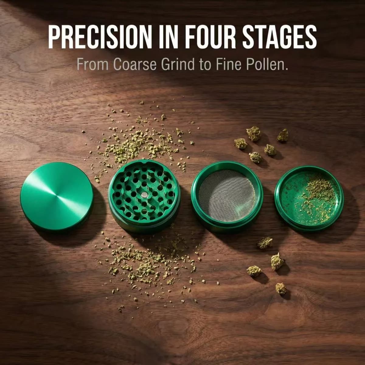 2inch Precision 4 Stage Green Herb Grinder Aluminum Alloy Crusher Metal Manual Spice Grinder Pollen Catcher Smoking Tool Gift