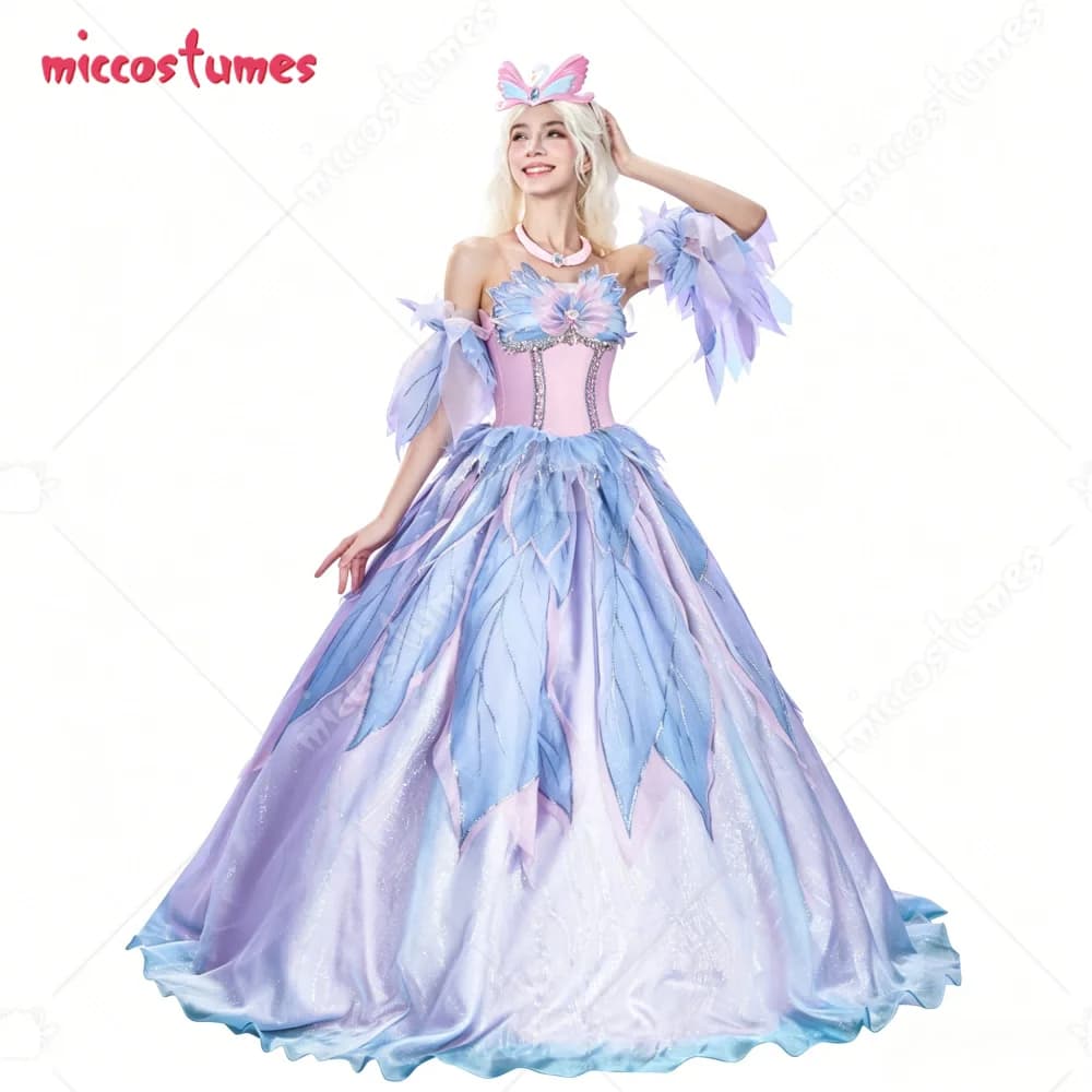 【Prevendita】Costume cosplay da principessa Swan Lake per donna di Cosplay.fm, abito da principessa rosa e blu con maniche e collana