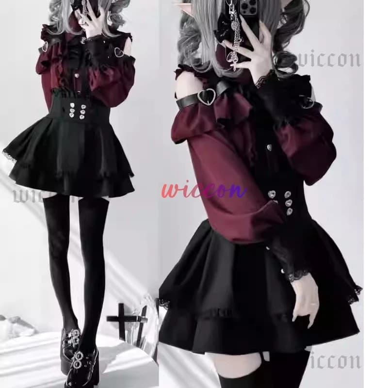 Jirai kei Outfit Lolita Girls Camicia Gonna Set Donna Kawaii Bow Manica lunga Y2K Camicia estetica casual Donna in stile giapponese