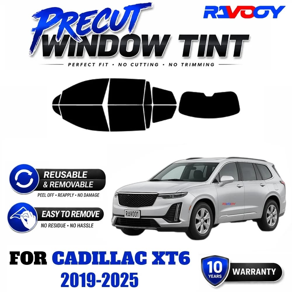RAVOOY Precut Window Tint, Reusable Removable EPU Film, Custom Fit for Cadillac XT6 2019-2025, UV Heat Protection