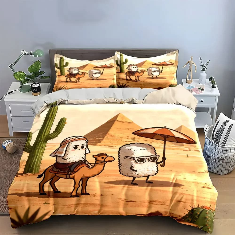 Set Tre Pezzi con Motivo Desertico, Copripiumino Morbido e Confortevole, Include 1 Copripiumino e 2 Federe, Regalo