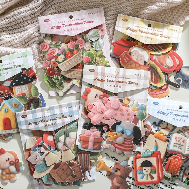30pcs Velvet Star Cooperative Series Velvet Hard Card Sticker Pack Cute Hand Account DIY Scene Decoration Material Sticker
