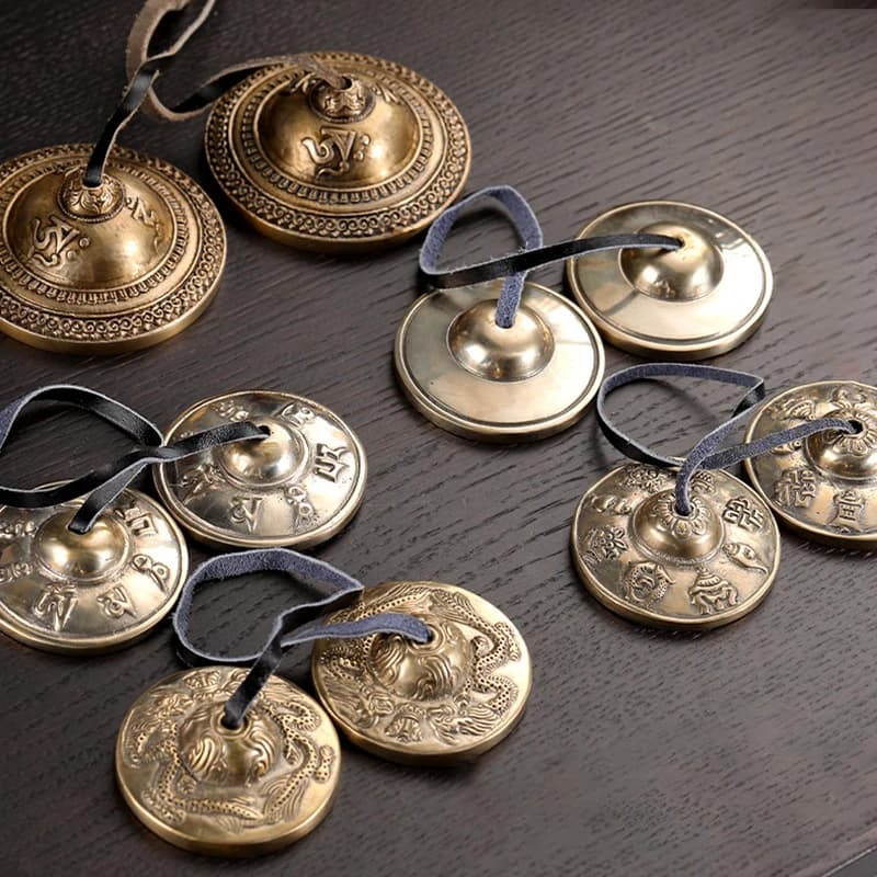 Handmade Copper Tingsha Bells Nepal Cymbals Tinkle Bell with Bag Retro Tibetan Bells