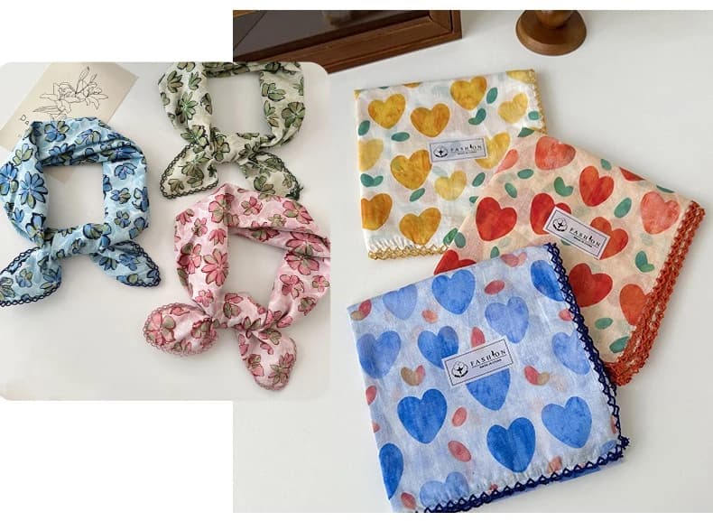 Floral Printed Cotton Linen Neckerchief 70cm Literary Style Neck Wrap Scarf Women Rustic Chic Versatile Daily Accessories
