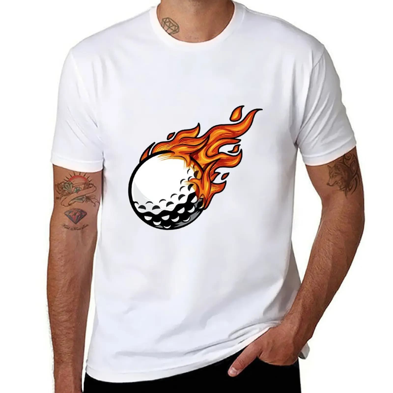 T-shirt con stampa pallina da golf, taglia grande, tinta unita