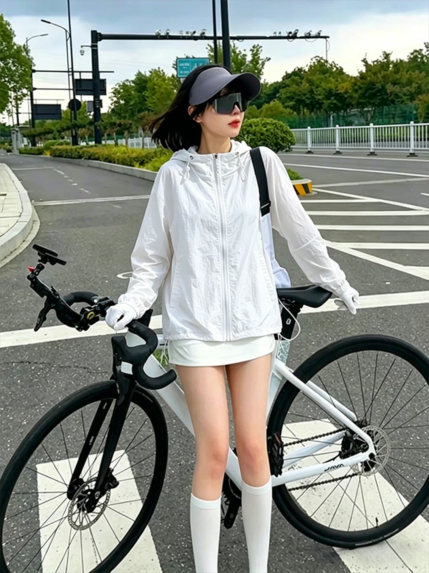 Abbigliamento da Ciclismo su Strada per Donne Giacca Leggera ad Asciugatura Rapida Protezione Solare Bianca Moda Estiva Casual
