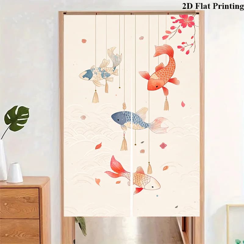 Decorative Goldfish Koi Fish Door Curtain Room Divider Screen Waterproof Asian Style Panel for Bathroom Bedroom Home Decor Windo