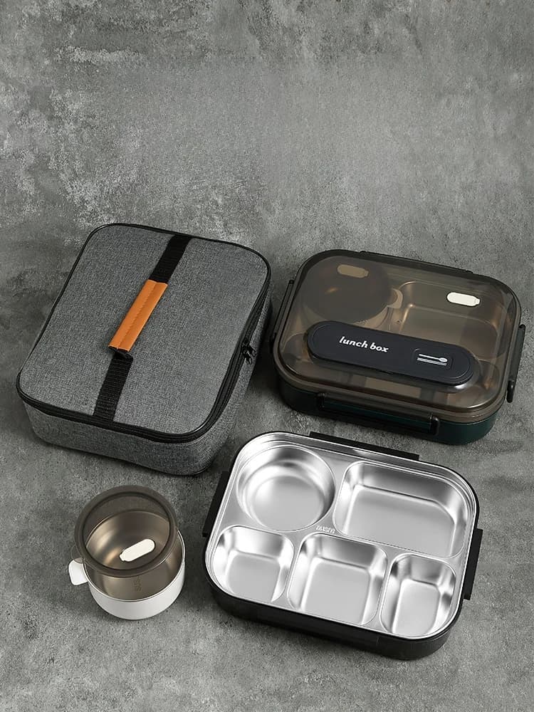 Set di contenitori termici in acciaio inox per il pranzo, per impiegati e studenti, contenitore portatile per il pranzo con funzione di riscaldamento.