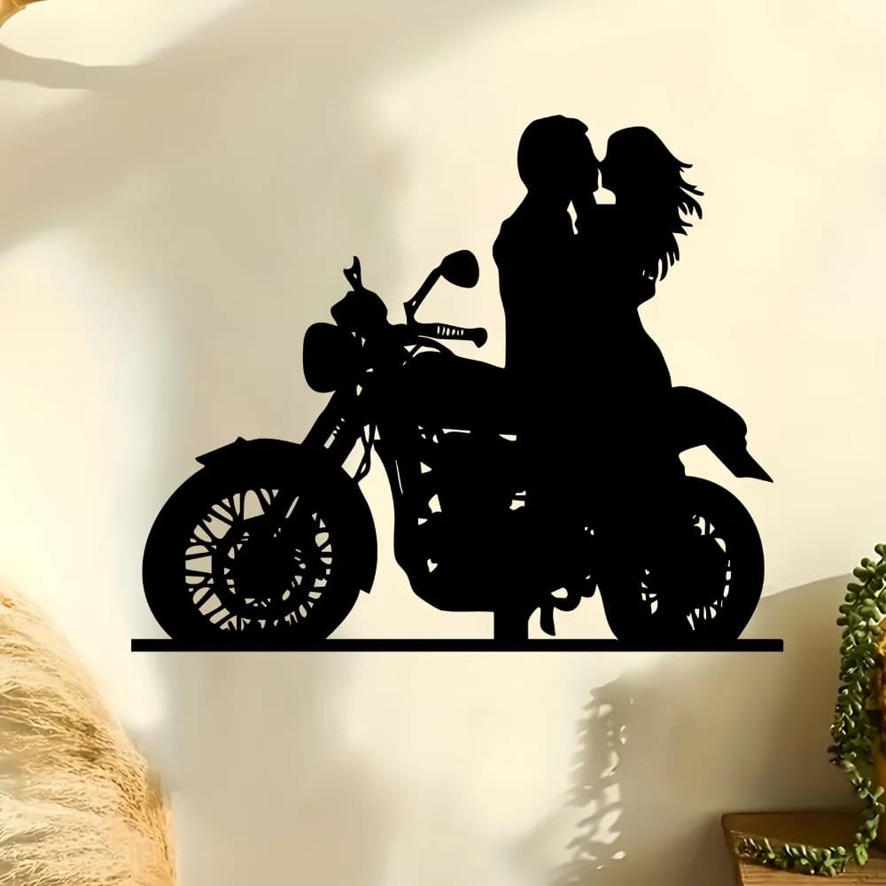 Decorazione da parete in metallo a forma di moto per coppia romantica, elegante statua in ferro resistente alle intemperie per interni ed esterni, San Valentino, matrimonio, anniversario