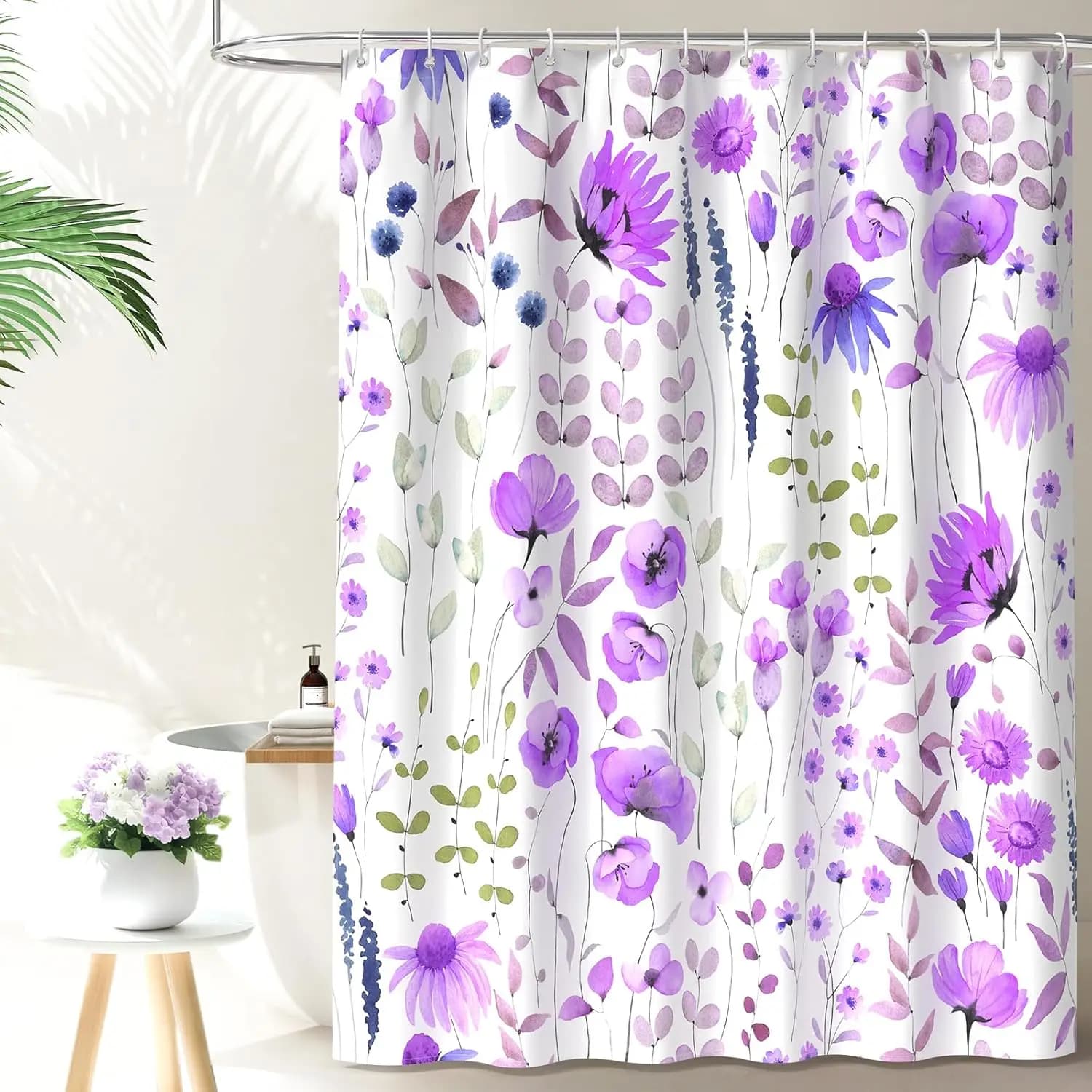 Tenda da doccia floreale ad acquerello, tenda da bagno primaverile con stampa di fiori, tenda da bagno lavabile in lavatrice per decorazioni per la casa con fiori di campo