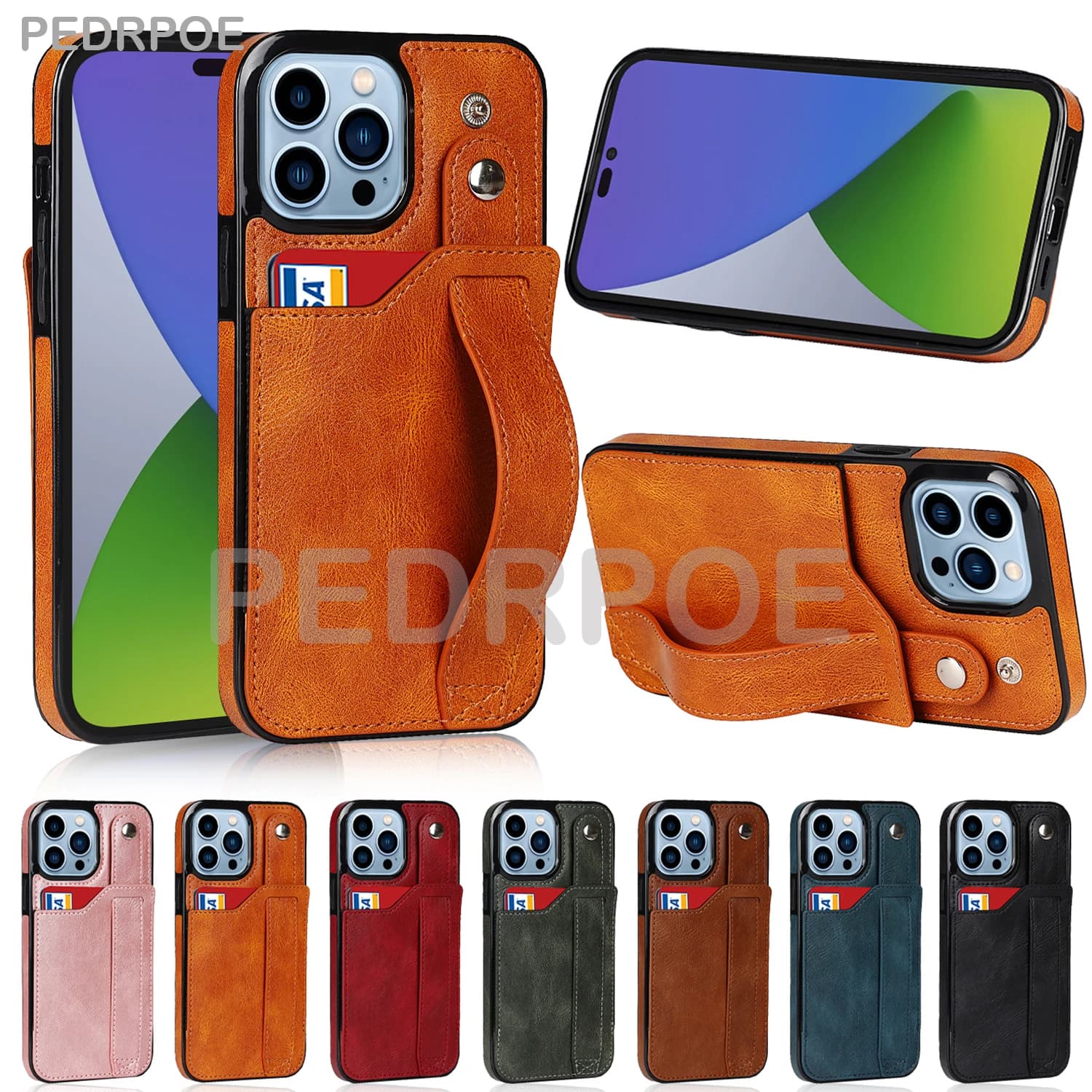 Custodia da polso in pelle di lusso per iPhone 14 Promax 13 12 Mini 11 Pro Max XR XS 7 8 Plus SE Tasca per carte Proteggi copertura anti-caduta