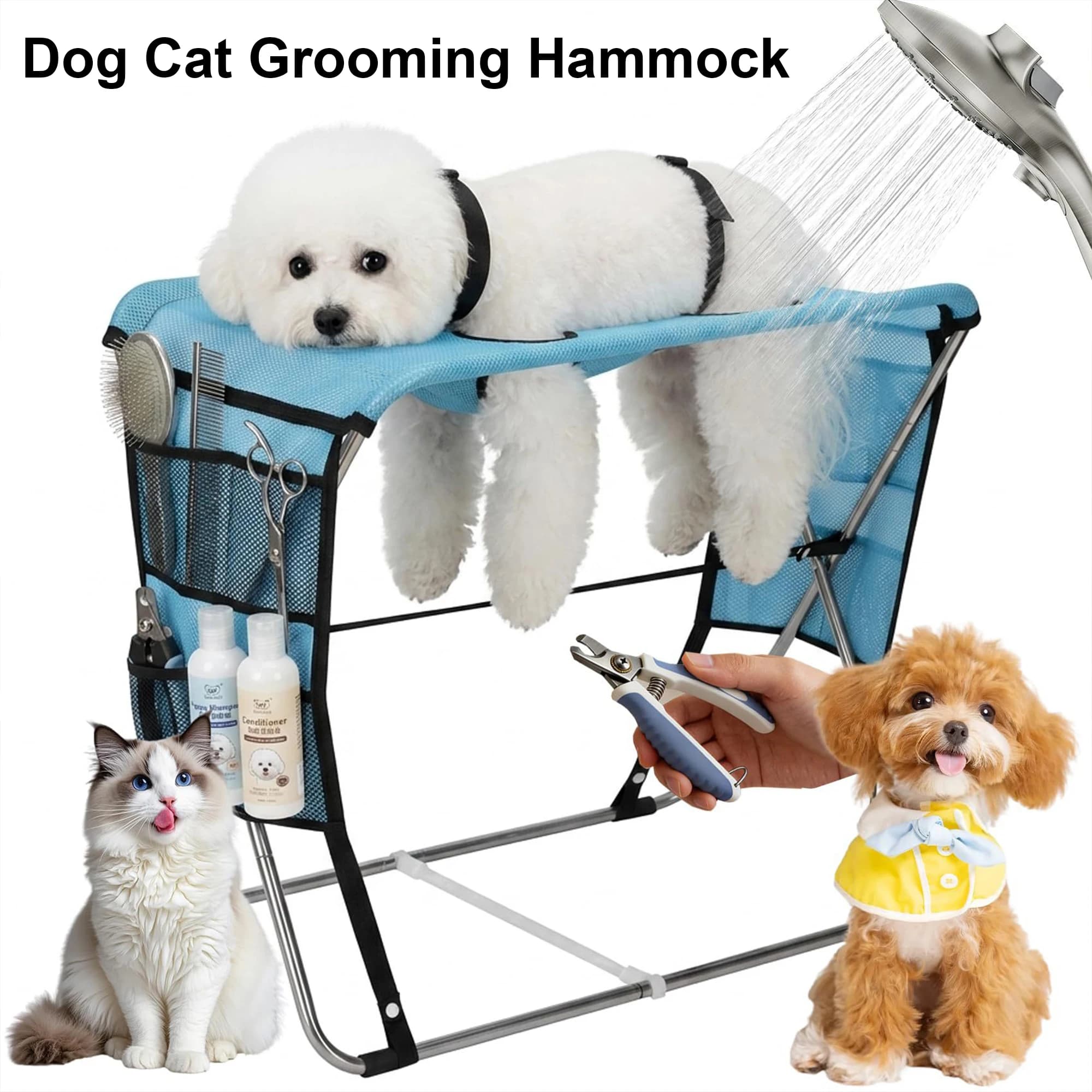 Foldable Pet Grooming Bath Table with Fixed Leash, Portable Dog Cat Washing Drying Trimming Table Anti-Slip Pet Bathing Stand Fo