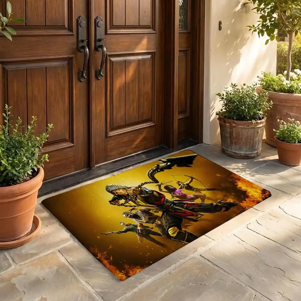 Tappetino Mortal Kombat in flanella, tappetino per porta, antiscivolo, per camera da letto, soggiorno, decorazione per la casa