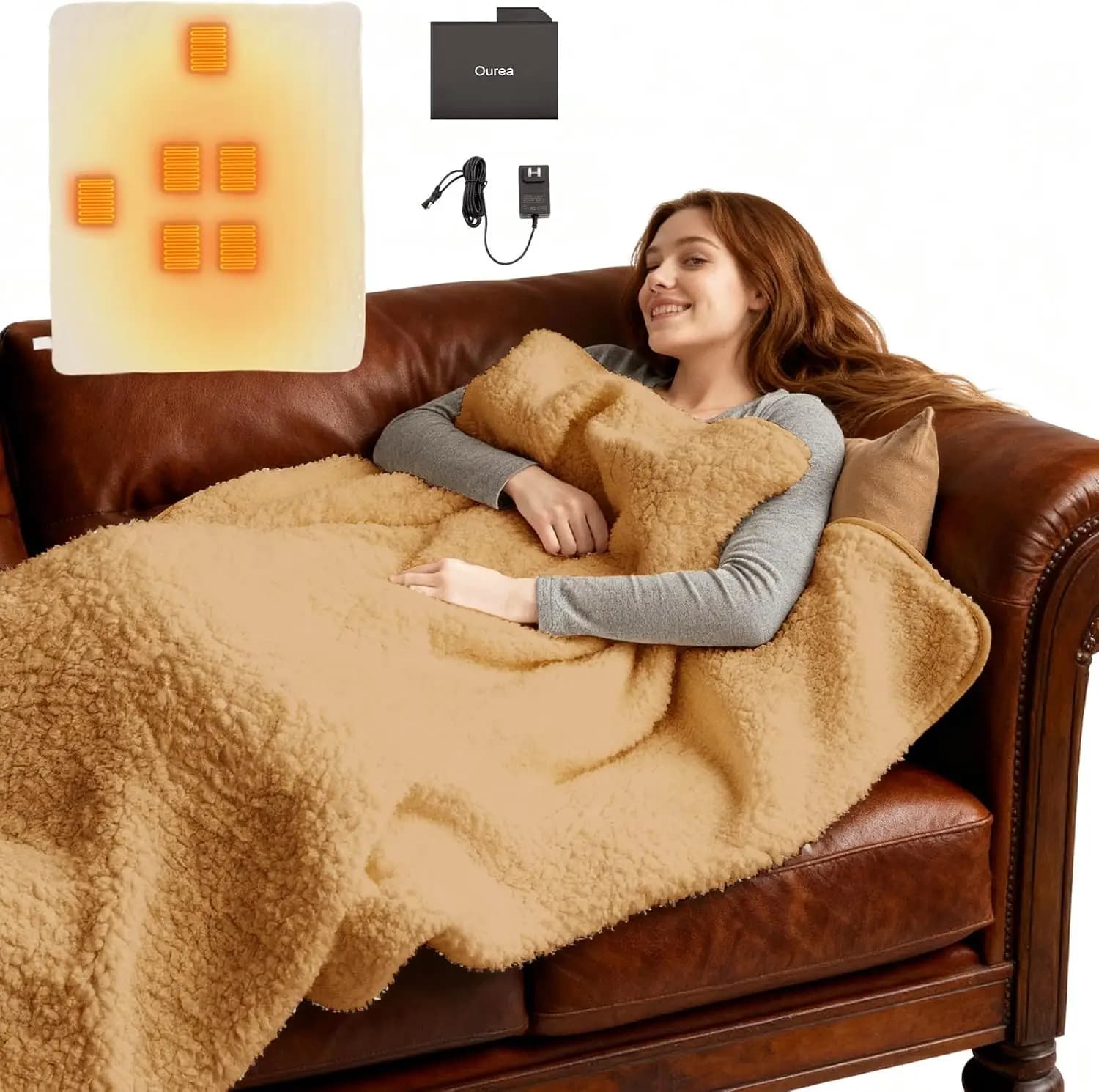 Coperta Riscaldata Portatile Ricaricabile con Power Bank da 10000mAh, Morbido Plaid in Sherpa per Uso Interno ed Esterno, Regalo Accogliente