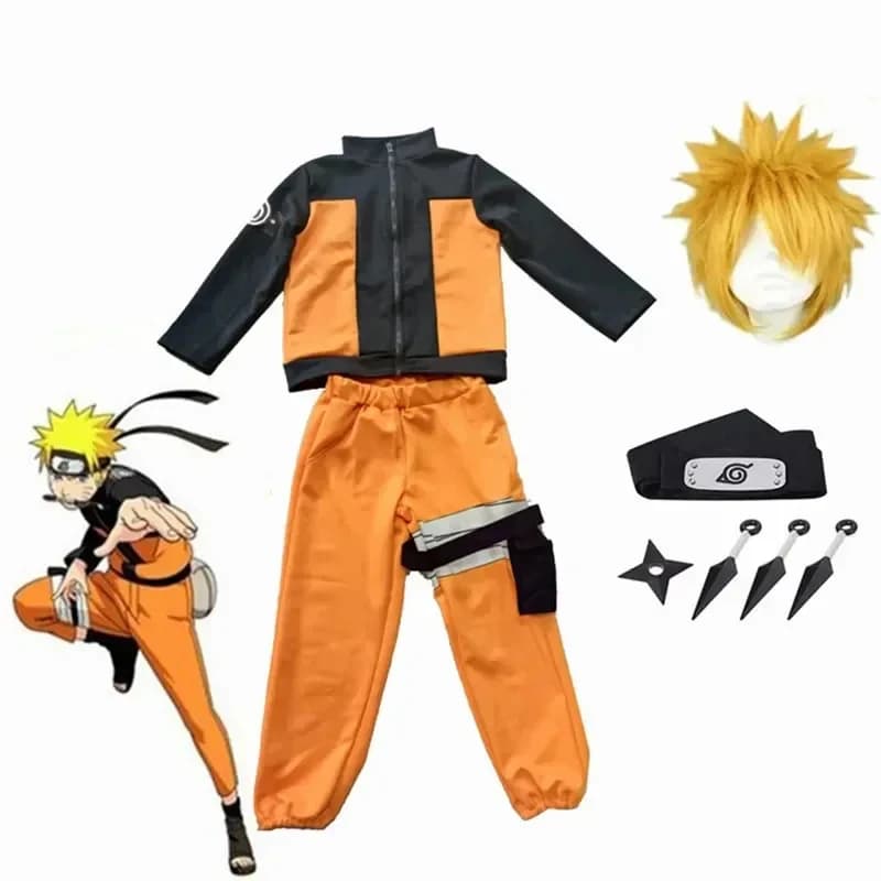 New Halloween Cosplay Costume Anime Kids Uzumaki Boys Girls Uzumaki Jacket Pants Headband Wig props Child Uniform Kunai 2026★