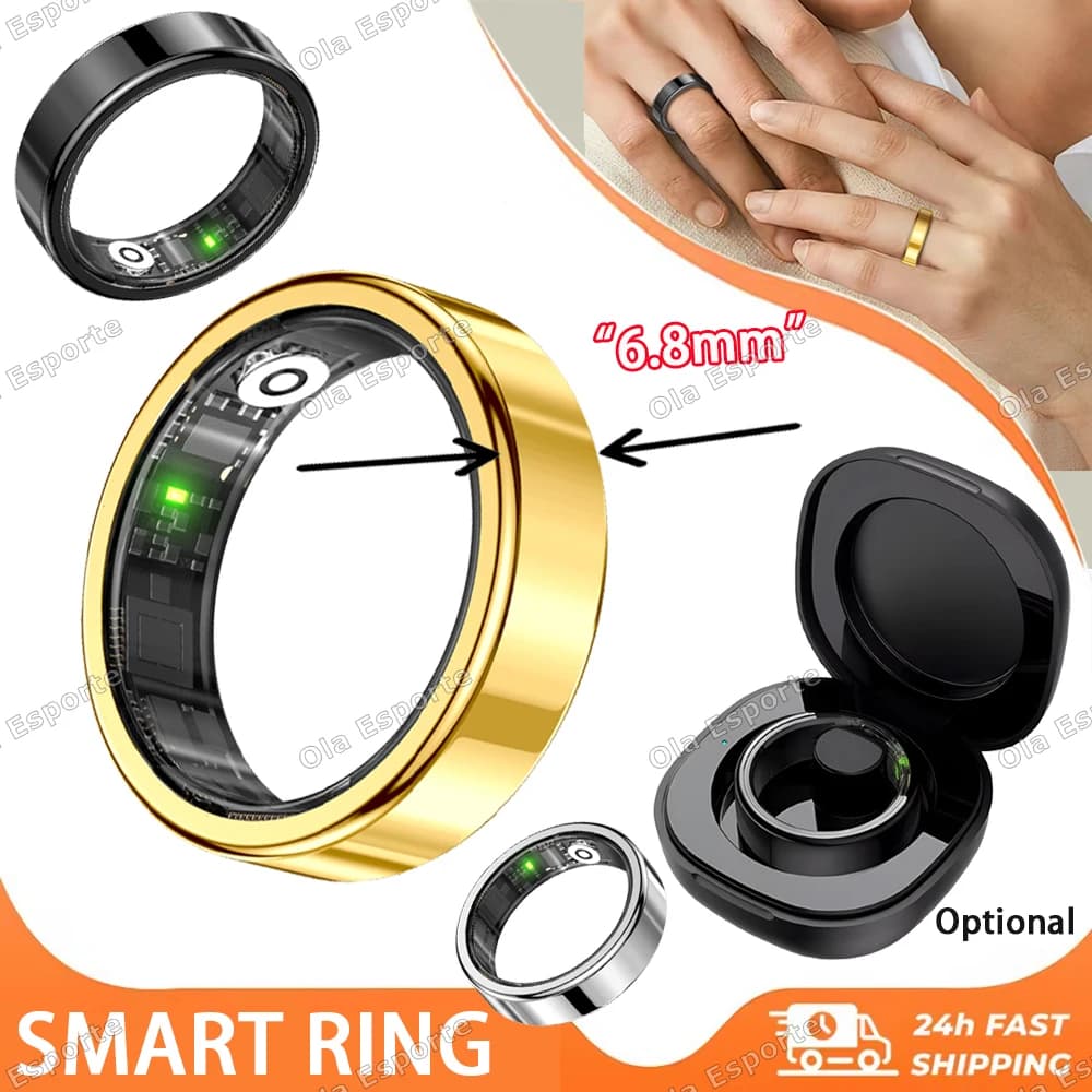 Smart Ring for Android and iOS with Cardiac Frequency Monitoring, Blood Pressure, Sleep, Movement Tracking, Waterproof, for Men and Women, Holiday Gift