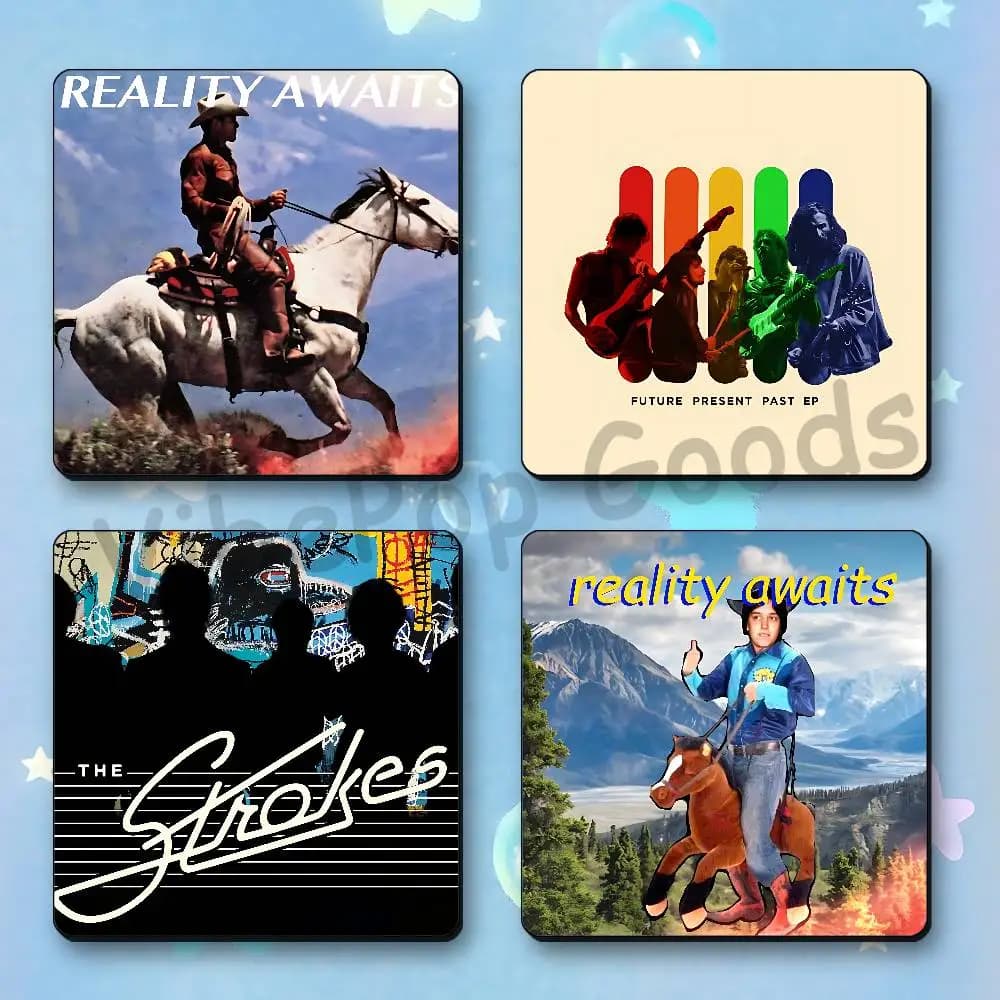 T-The S-Strokes Album Cover Reality Awaits Refrigerator Magnets Square Tiles with Magnetic Sheets Printed for Decoration Collect