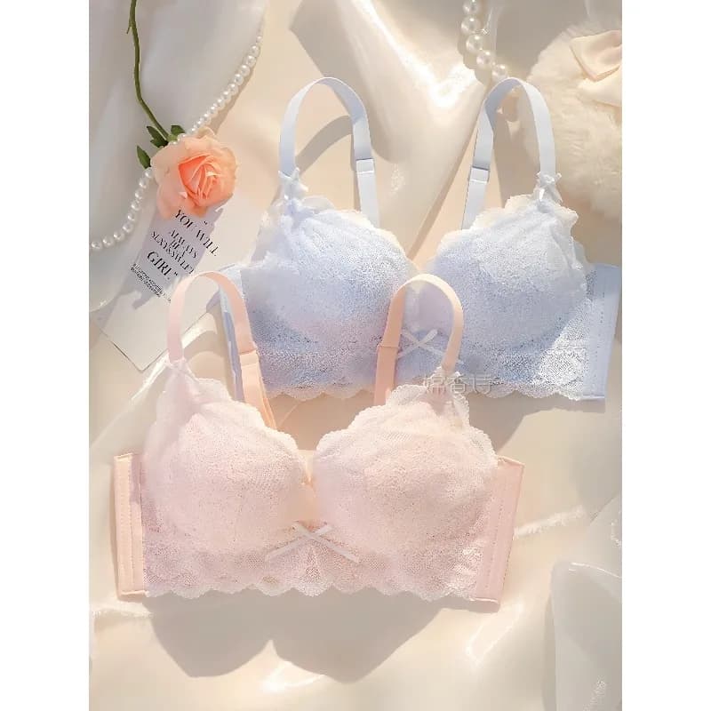 Trendy Sexy Lace Bra For Women Wirefree Push Up Thin Padding Add Cup Size Back Smoothing Side Support Comfort Daily Wear 34-40