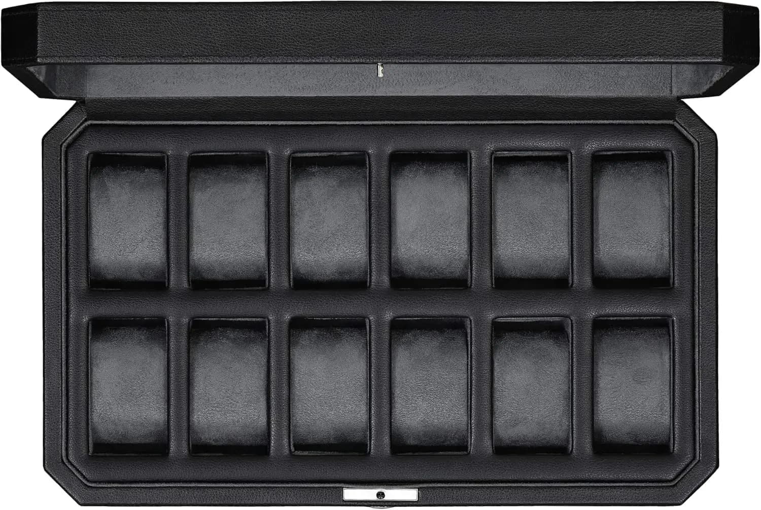 Scatola Porta Orologi in Pelle a 12 Scomparti per Uomo - Espositore di Lusso con Fodera in Microfibra, Organizzatore da Viaggio per Gioielli in Nero e Grigio