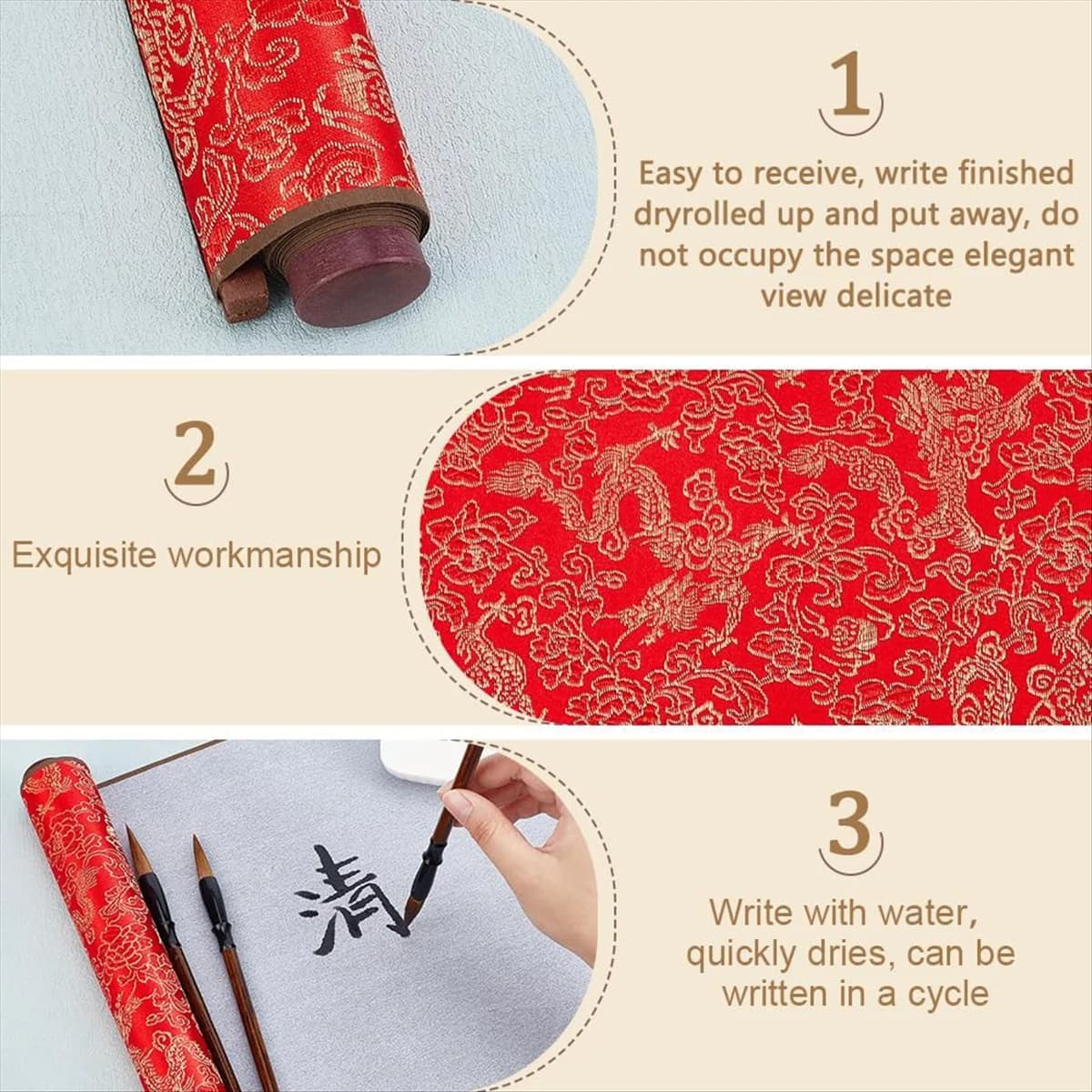 ABFKW No Ink Chinese Calligraphy Practice Set Water Writing Cloth Scrolls Chinese Traditional for Beginners Practice Style 2
