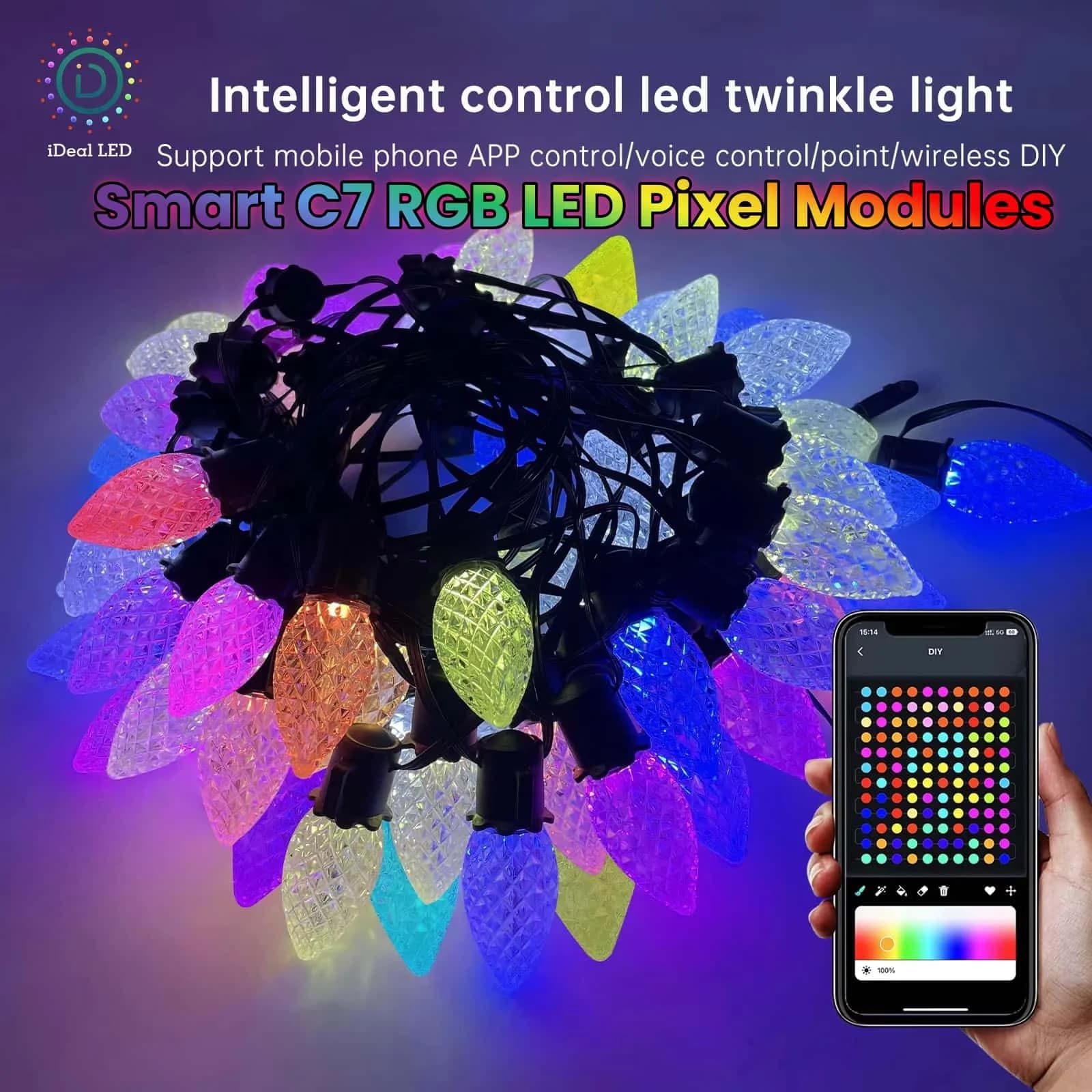 Nuovi moduli pixel LED Smart C7 RGB stringa di luce fragola impermeabile APP Bluetooth fai da te/telecomando per l'arredamento del giardino esterno