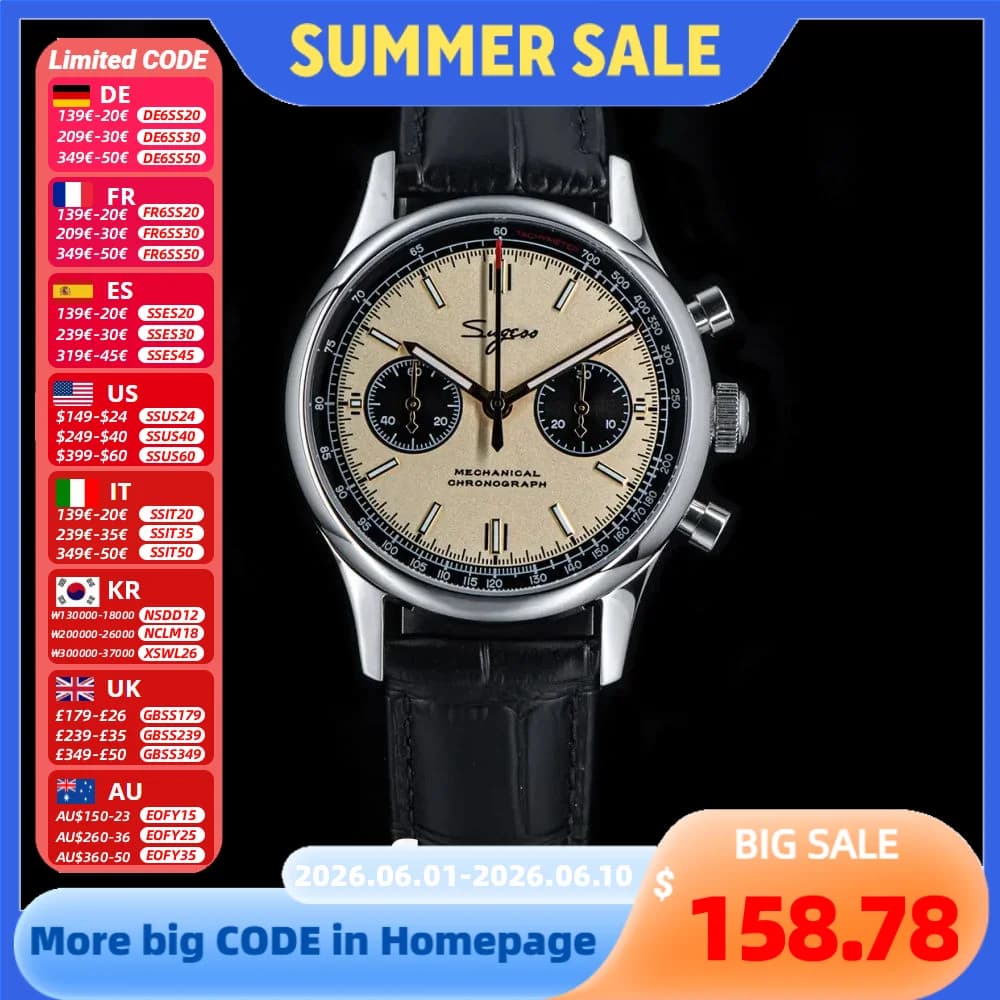 Men's Military Watch 40mm 1963 Mechanical Pilot Sugess Panda Wrist Watch Sapphire Air Force Watches Official Chronograph ST1901Movement