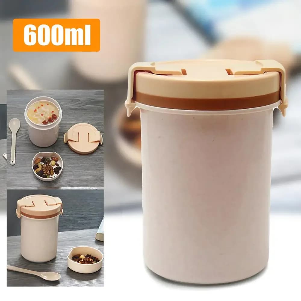 600ml eco-friendly gambo di grano portatile cibo Thermos Lunch Box addensato a tenuta stagna zuppa tazza Microwavable Lunch Box utensili da cucina