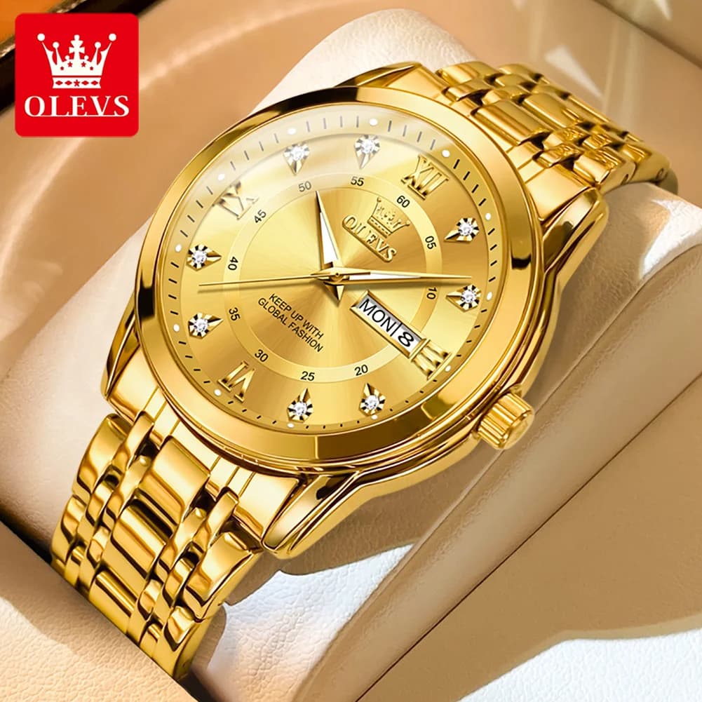 OLEVS Business Men Luxury Watches Stainless Steel Quartz Wrsitwatches Male Auto Date Clock with Luminous Hands Mens Watch