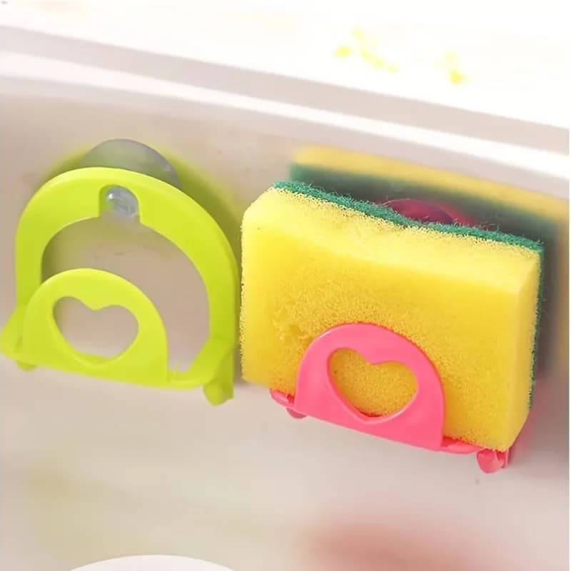Porta strofinaccio e spugna in plastica da 2 pezzi con ventosa e ganci - Organizzatore per lavello da cucina, portaoggetti verticale salvaspazio