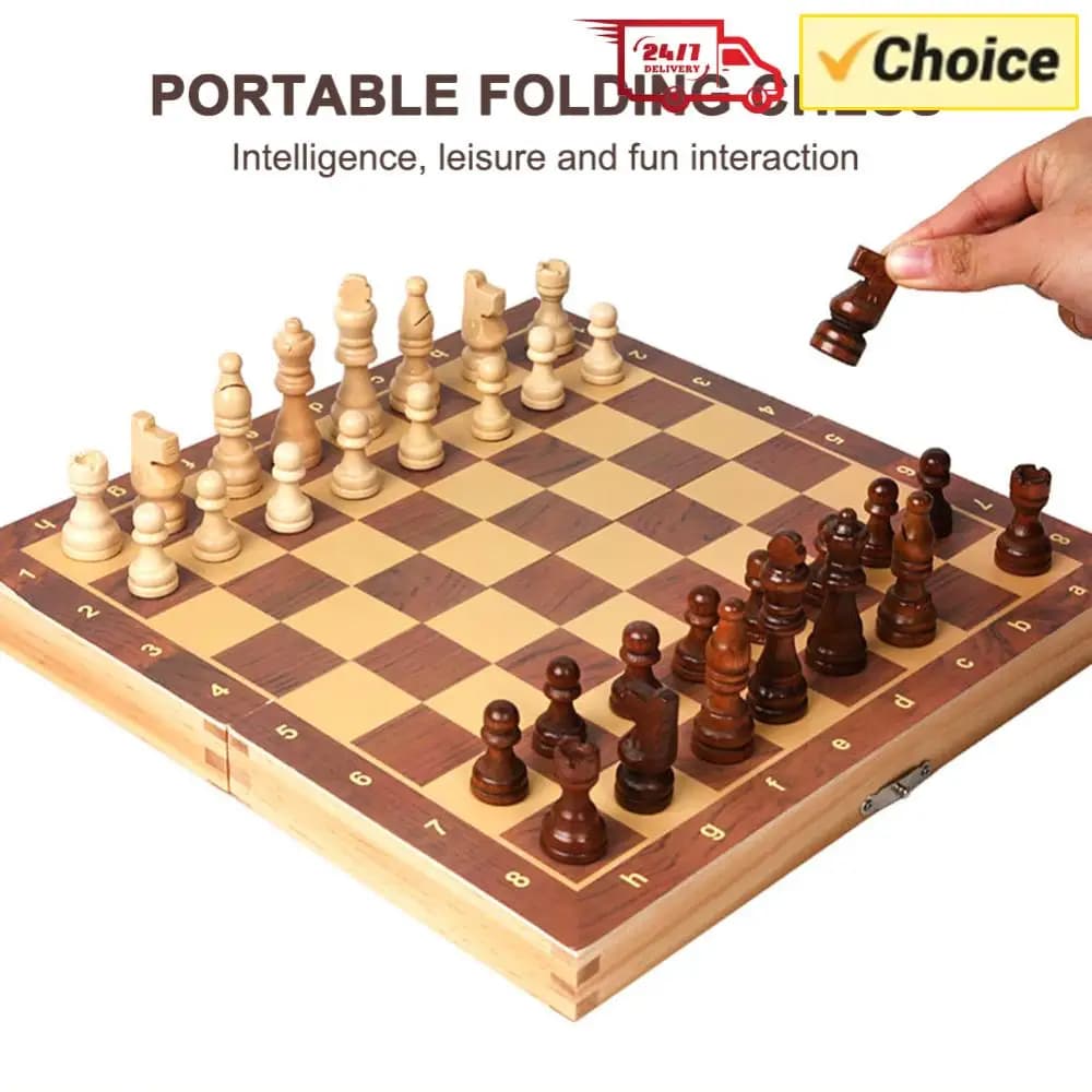 No Toxic 29x29cm 3 in 1 Chess Chekers Backgammon Developing Strategic Thinking Chess Wooden Set Wood Board Game for Kids Adults