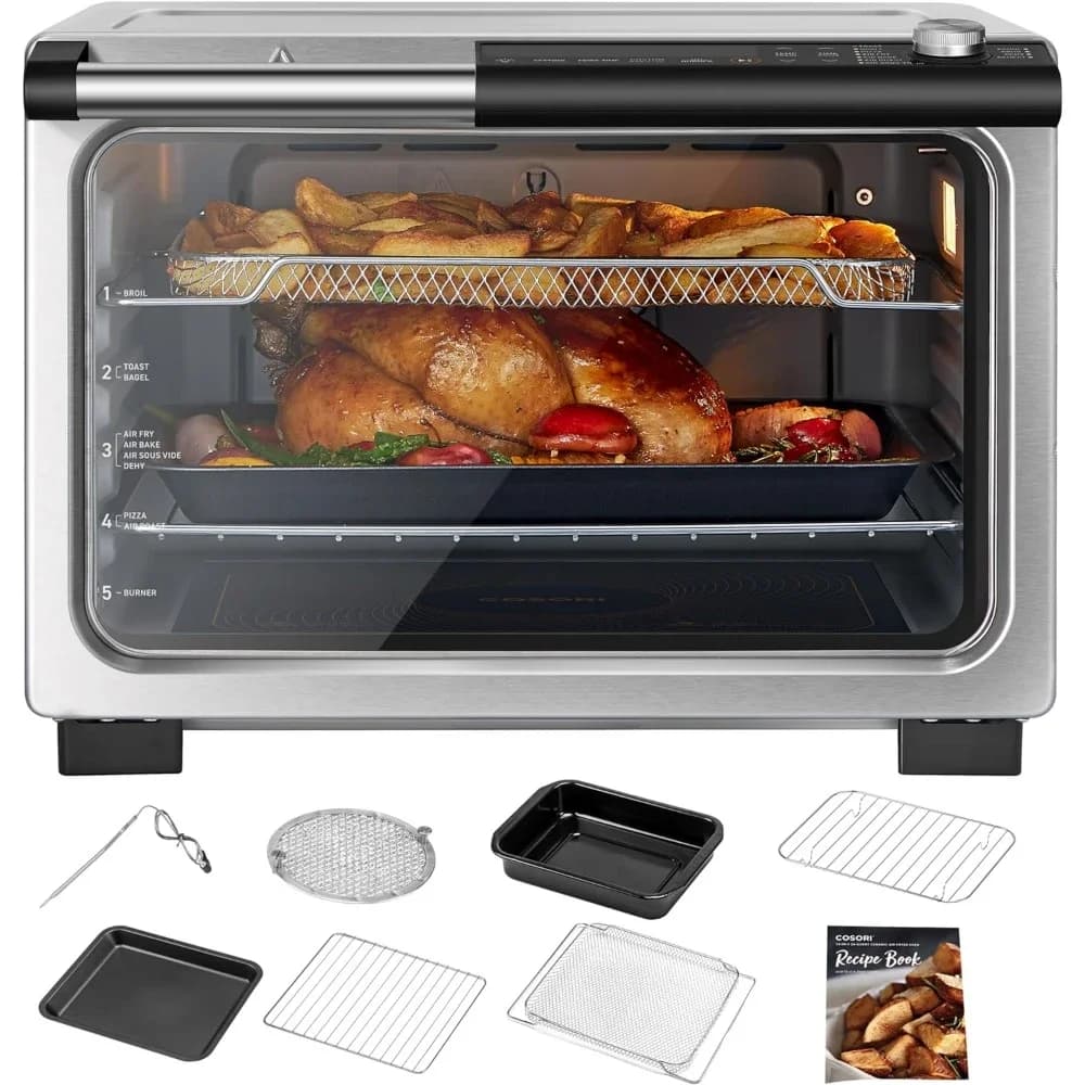L # 13-in-1 26-Quart Ceramic Air Fryer Toaster Oven Combo, Mother's Day Gift, Flat-Sealed Heating Elements For Easy Cleanup