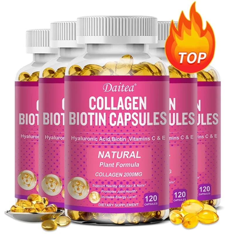 Collagen Biotin Supplement - Hyaluronic Acid Biotin Vitamin CE - Hair Nail Skin Support articulate and energy enhancement Vegan capsules