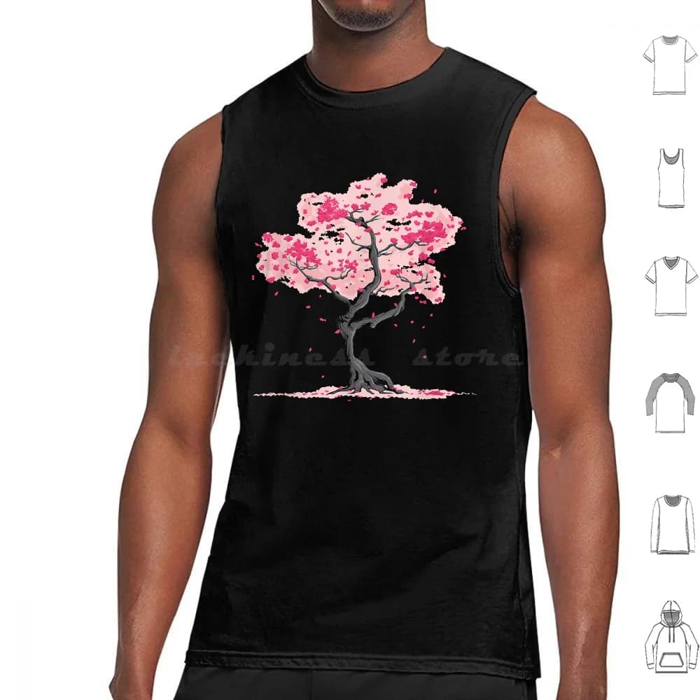 Canotte giapponesi Sakura Cherry Blossom Canotte senza maniche Meduse carine Kawaii Oceano Pesce Animale marino Vita marina Blu Pikaole