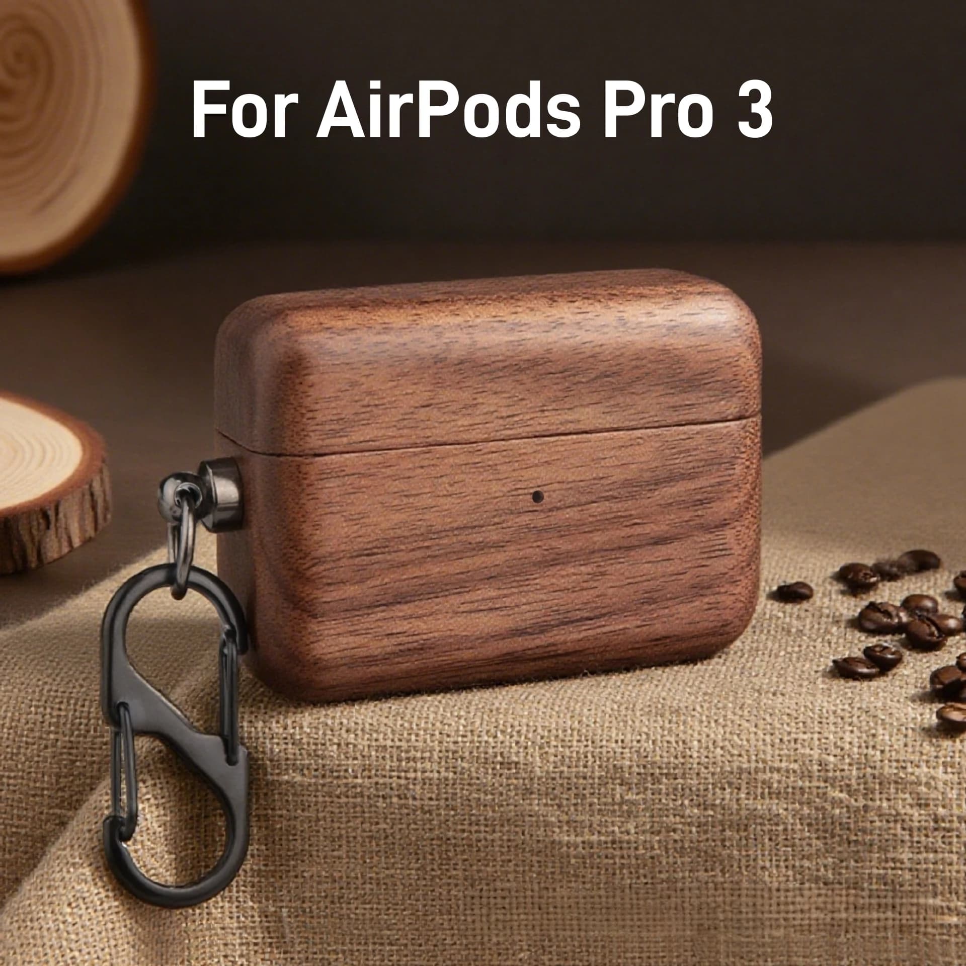 Custodia per auricolari in legno massello di lusso per AirPods Pro 3 Custodia protettiva per AirPods Pro 3 Gen, con moschettone
