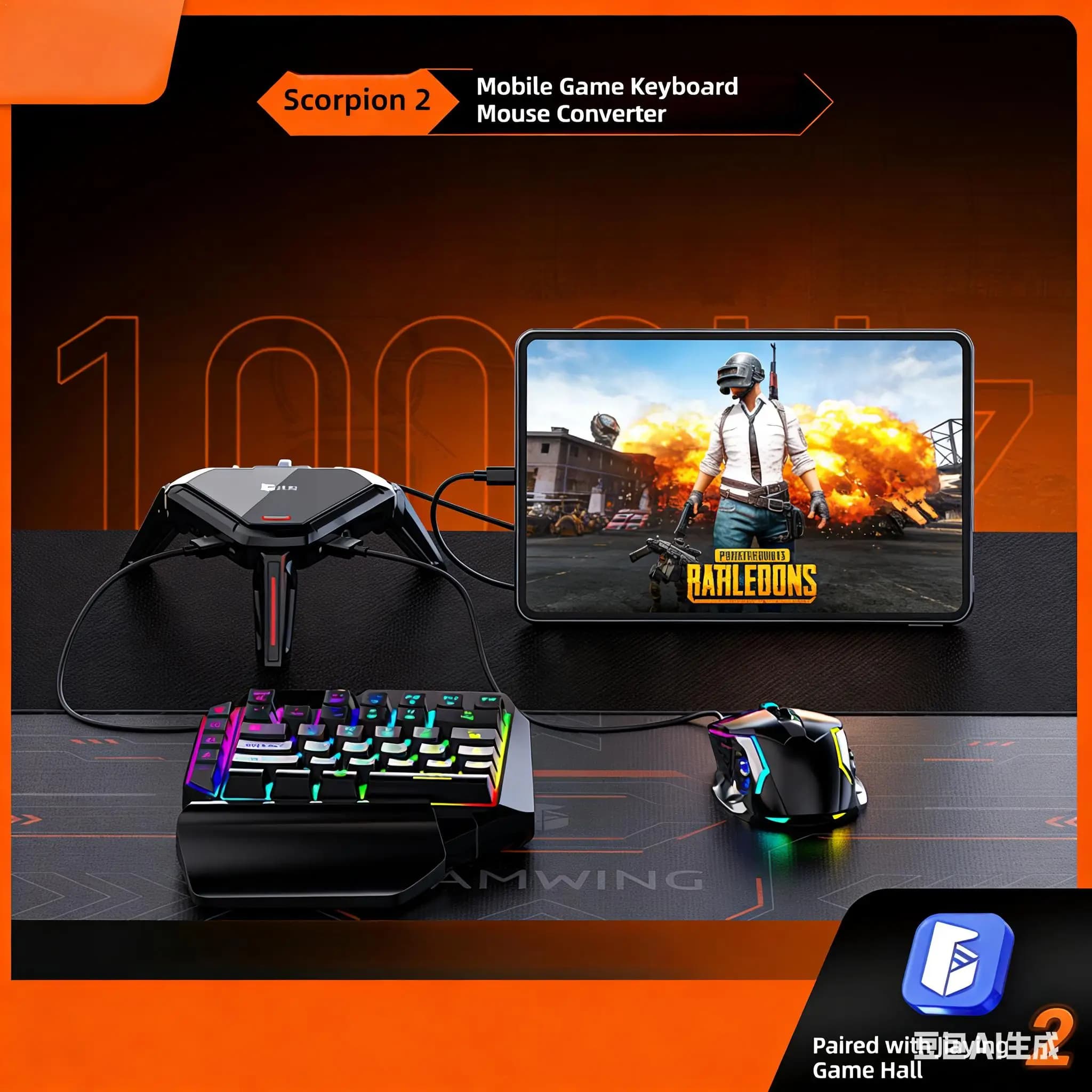 For Good Shadow Scorpion 2 keyboard and mouse adapter for universal Android, supports 3.5 mm headphones and fast charging PD for phone games.