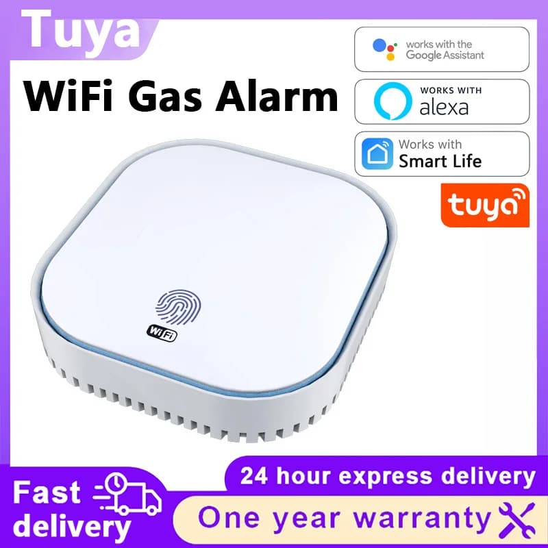 WiFi Tuya Smart Smoke Detector Alarm Natural Gas Carbon Monoxide Parlor Room Kitchen Shop Fire Sensor Alert