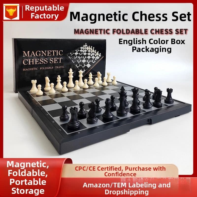 Magnetic Foldable Chess Set With Extra Queen Pieces, Portable Travel Chess Board Game, Cpc Certified Pvc Chess Pieces For Kids A