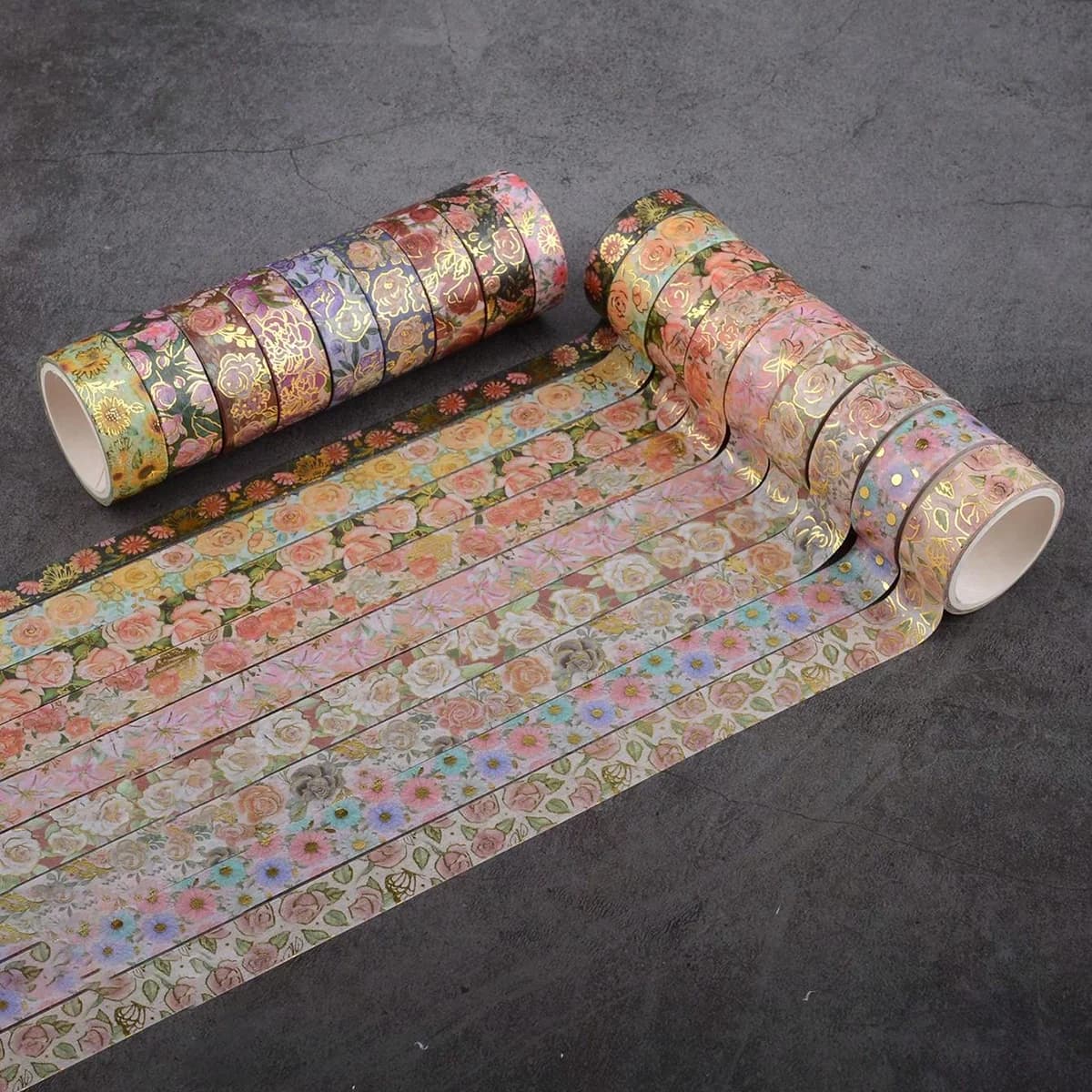 18 rotoli, motivo floreale abbronzante e nastro washi, adatto per quaderni fai-da-te, confezioni regalo, squisiti materiali decorativi