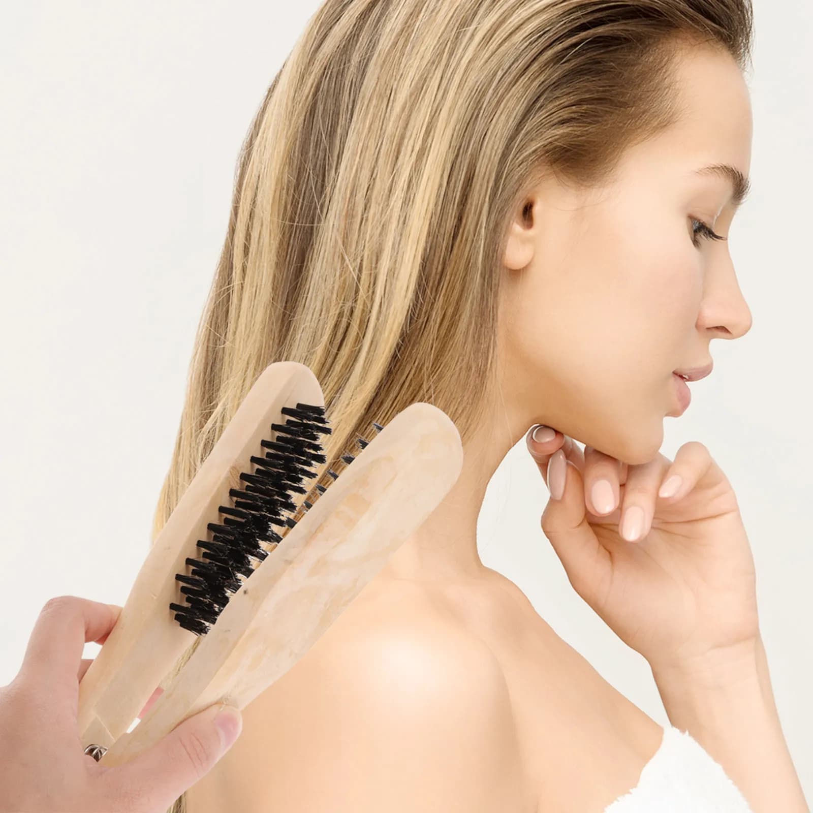 Set di 2 Spazzole in Legno a Forma di V per Lisciare i Capelli, per Asciugatura con Phon, Styling Professionale Senza Crespo, per Uso Domestico e Salone