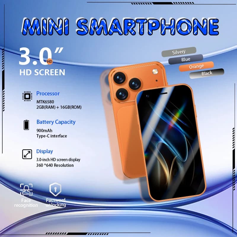 ONEMYTH Mini Smartphone con Display da 3.0 Pollici, 3G WCDMA, Doppia SIM, GPS, Riconoscimento Facciale e Sistema Operativo Android