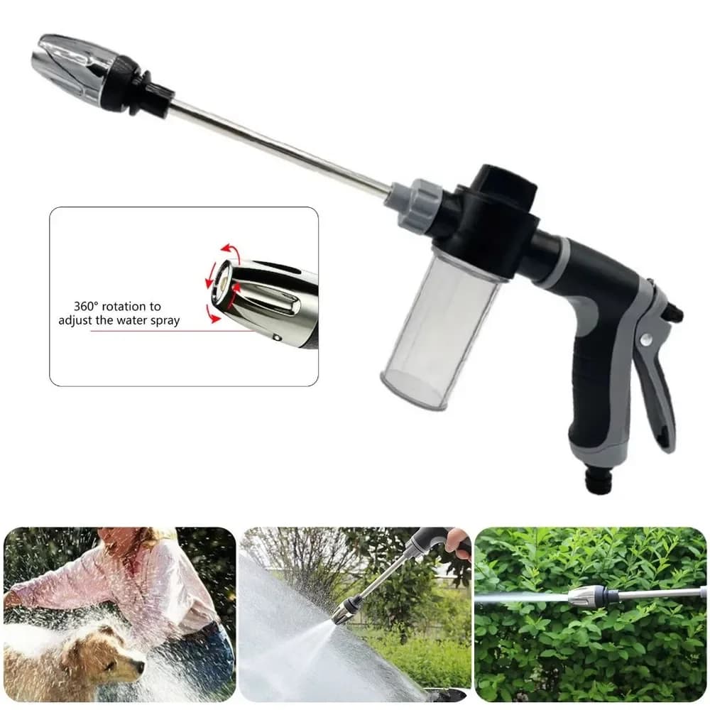 Pistola a spruzzo ad alta pressione per autolavaggio, ugello per tubo da giardino con dispenser sapone, asta lunga per irrigazione piante e cura del prato