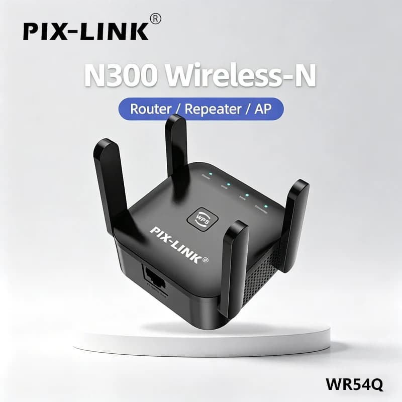 PIX-LINK WR54Q N300 WiFi Extender 300Mbps Router/AP/Ripetitore Wireless 3 in 1 Modalità WPS Facile Configurazione Amplificatore di Segnale per Casa