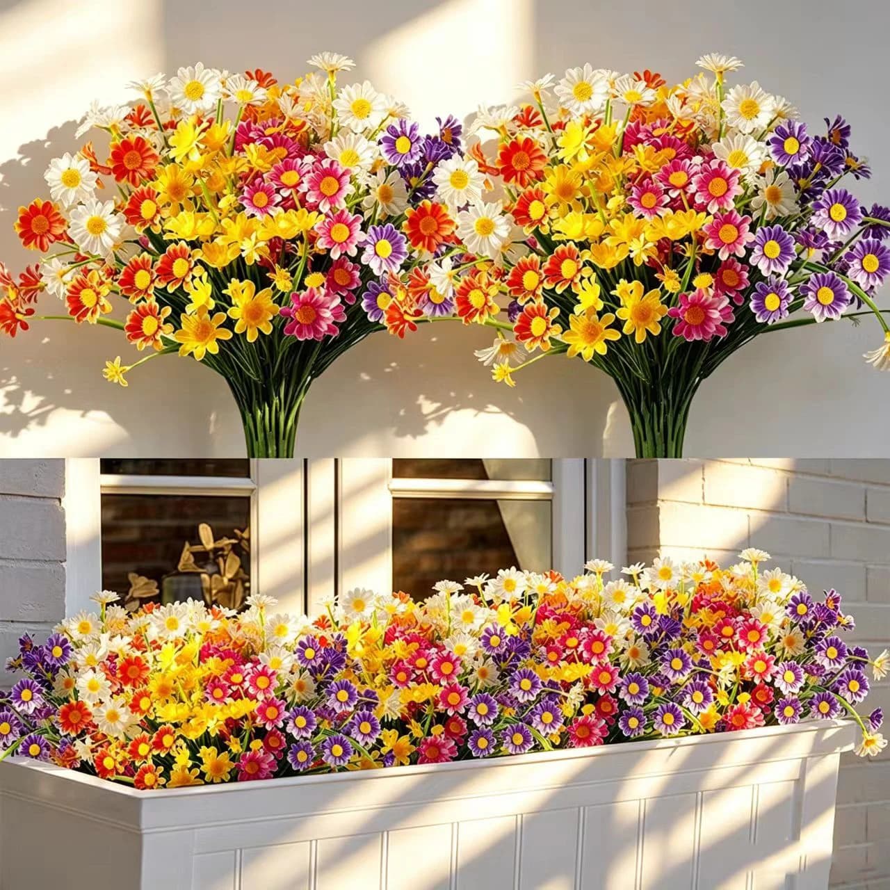 Artificial Daisy Flowers Branch Ultraviolet protection outdoor Plants Garland Vase Home Wedding Room Decoration Fake Planting