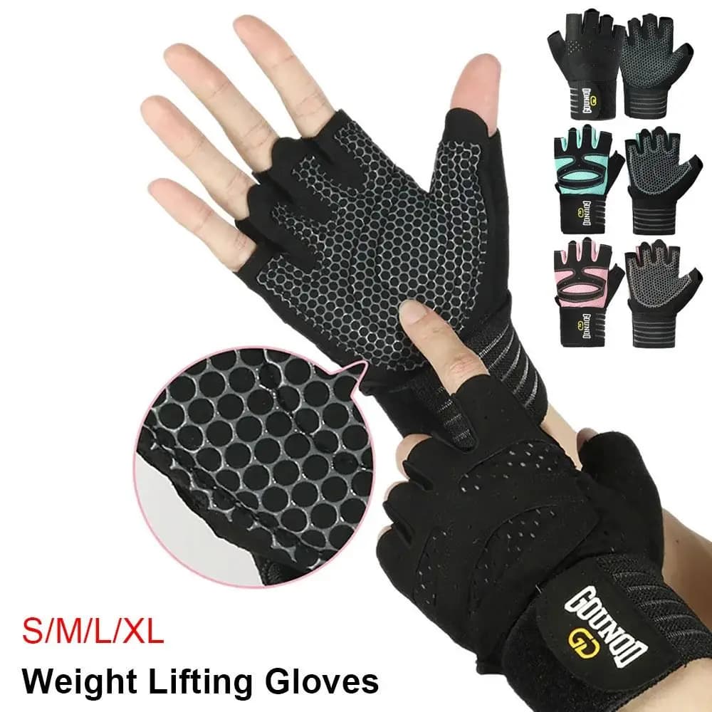 1Pair Half Finger Weight Lifting Glove Anti-Slip Wristband Support Weightlifting Gloves Bodybuilding Powerlifting Breathable