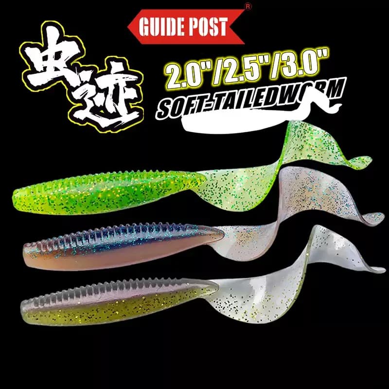 Palo di guida 2.0/2.5/3.0 pollici verme dalla coda morbida richiamo morbido esca artificiale Castfish affrontare l'esca da pesca con 12 colori popolari