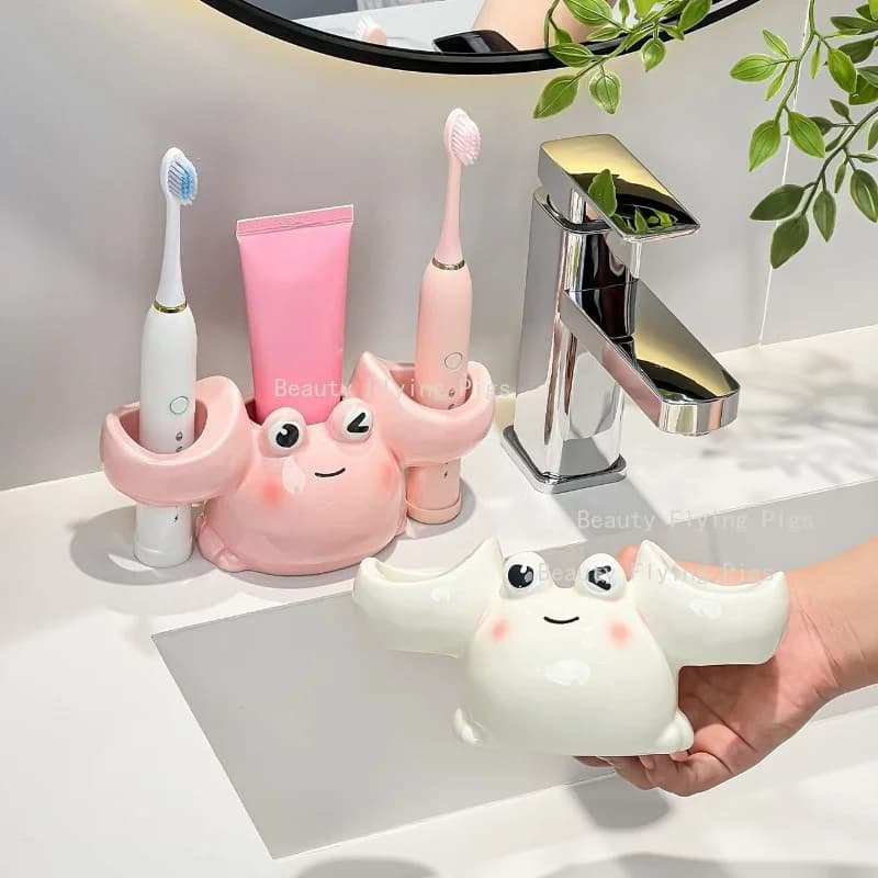 1 pz Portaspazzolino in Ceramica a Forma di Granchio, Porta Dentifricio, Porta Spazzolino Elettrico, Accessori Bagno, Articoli per la Casa